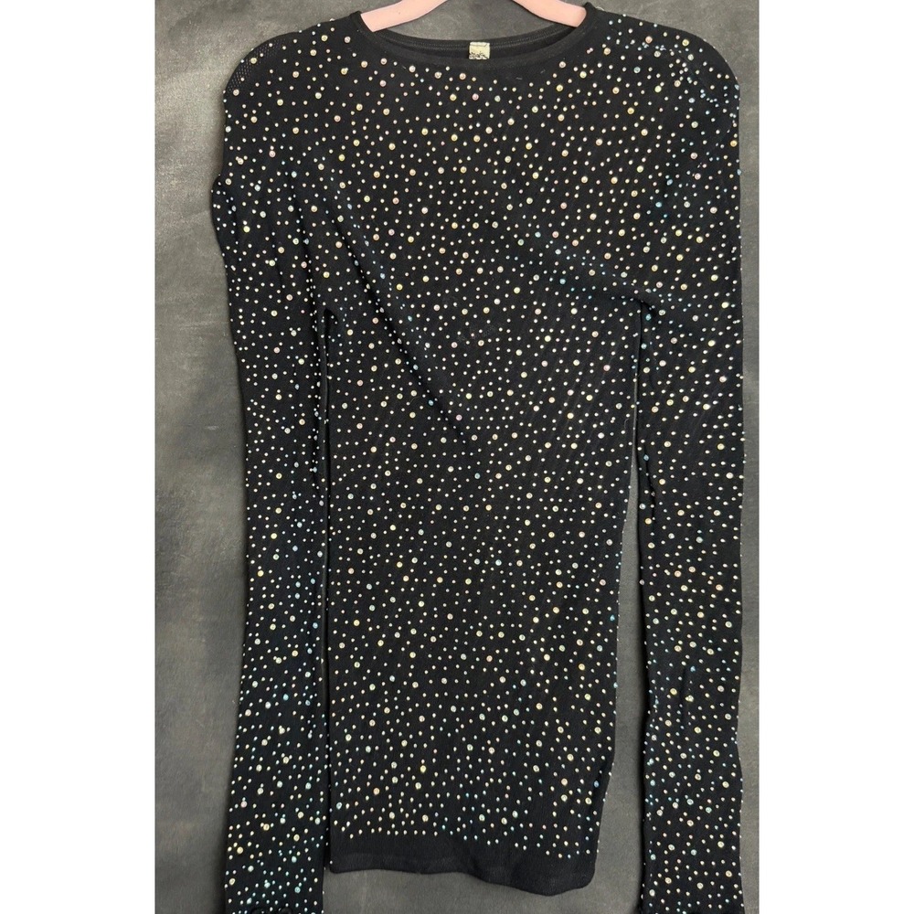 Free People Intimately Rhinestone Top M/L Black Long Sleeve Sparkle NWT $98